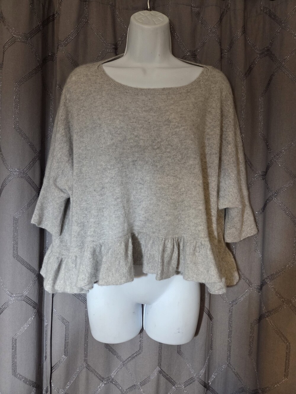 Minnie Rose Gray Cashmere Cropped Pow Wow Ruffle Sweater XS/S